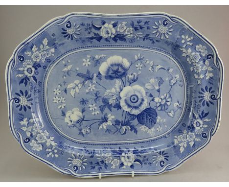 An early nineteenth century blue and white transfer-printed Spode Botanical series large platter, c. 1828. It is printed with