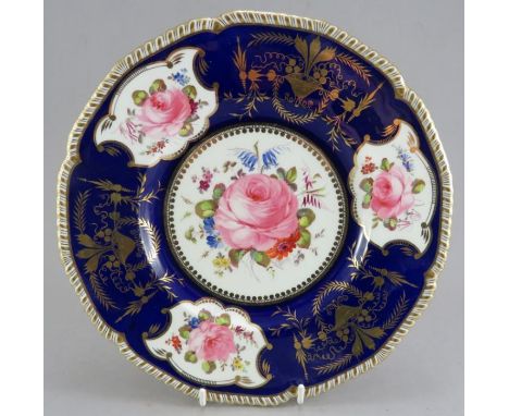 An early twentieth century porcelain Royal Crown Derby hand-painted Roses plate by Cuthbert Gresley (signed),&nbsp; c. 1937. 