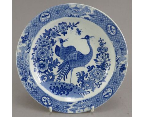 An early nineteenth century blue and white transfer-printed Spode Oriental Birds plate, c. 1820. It is unmarked to the unders