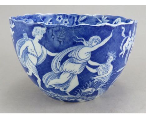 An early nineteenth century blue and white transfer-printed Spode Love Chase pattern waste bowl, c. 1825. It is marked to the
