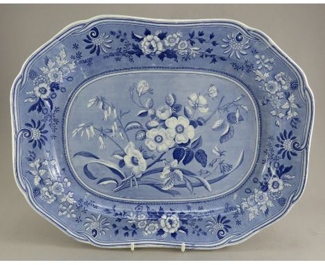 An early nineteenth century blue and white transfer-printed Spode Botanical series medium platter, c. 1828. It is printed wit