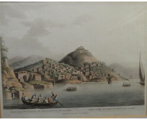 A Luigi Mayer framed print used by Spode as a source image for their early nineteenth century blue and white transfer-printed