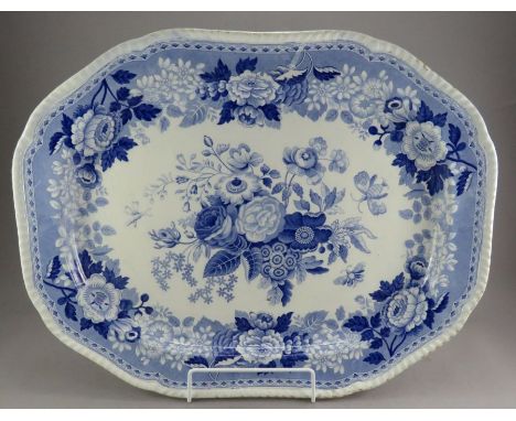 An early nineteenth century blue and white transfer-printed Spode Blue Rose Imperial body large patter, c. 1830. It is marked