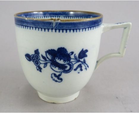 An early nineteenth century blue and white transfer-printed Spode Gloucester pattern coffee cup, c. 1810. It is marked to the