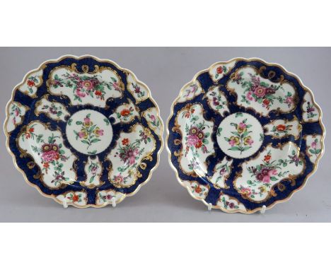 A pair of late eighteenth century porcelain Worcester Blue Scale pattern dessert plates,&nbsp; c. 1770-80. Marked to the unde