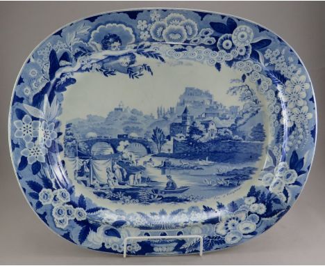 An early nineteenth century blue and white transfer-printed Don Pottery Named Italian Views series large platter, c. 1825. It
