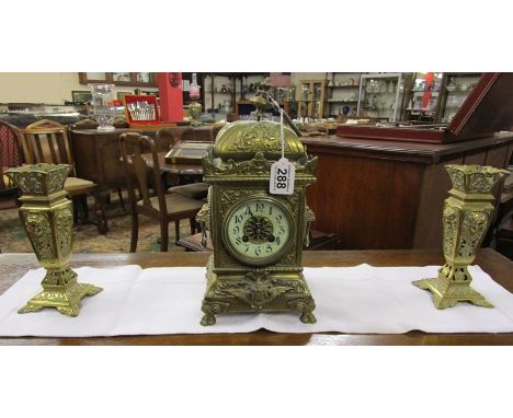 Brass clock garniture