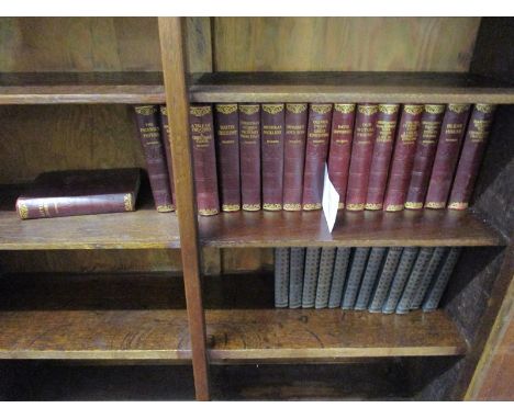 Shelf of books to include complete set of Dickens, H G Wells etc