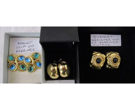 3 pairs of designer clip on earrings to include Givenchy, Christian Dior etc