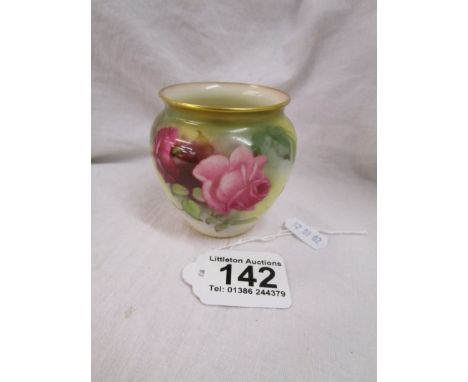 Royal Worcester pot circa 1913 shape 2491 with hand painted rose study.Condition report: I can see no signs of chips, cracks 
