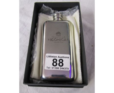 Havana club hip flask marked Iconica with pewter markings