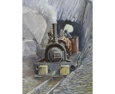 TOM GRIFFITH (a.k.a GRENZ) oil on board - the quarry engine Dolbadarn emerging from a quarry tunnel, early 1960s, signed, 33 