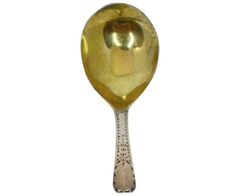 Georgian Silver Caddy Spoon. London 1796, Thomas Wallis II
Gilded interior to the bowl. Vacant cartouche to terminalNo issues