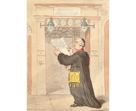 James Gillray (1757-1815) British, 'The Chancellor of the Inquisition Marking the Incorrigibles', hand-coloured etching, plat