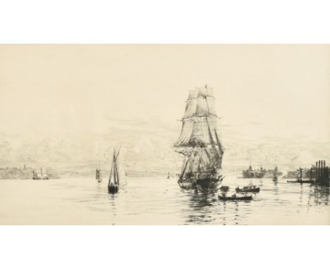 Harold Wyllie (1880-1973) British, shipping off a coast, etching, signed in pencil and numbered 'XXXV', 6.5" x 11.75" (16.5 x