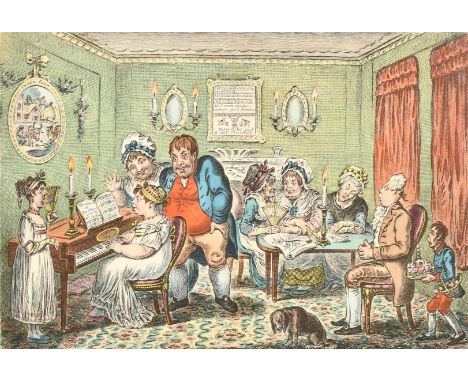 James Gillray (1757-1815) British, 'Farmer Giles and his wife Shewing off their Daughter Betty', hand-coloured etching, plate