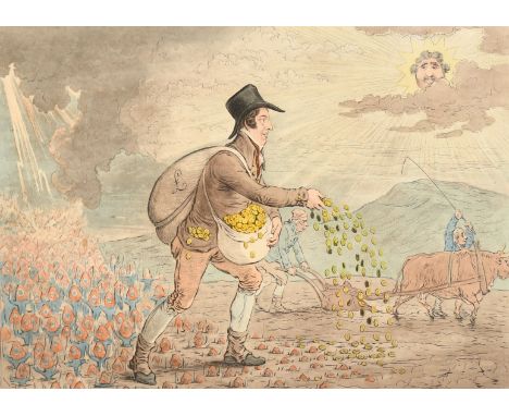 James Gillray (1757-1815) British, 'The Generae of Patriotism - or - The Bloomsbury Farmer planting Bedfordshire Wheat', hand