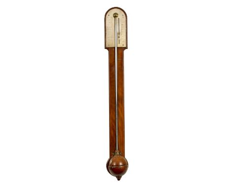 NAIRNE & BLUNT, LONDON. A LATE GEORGIAN MAHOGANY STICK BAROMETER the broad rounded top moulded edge case with engraved and si