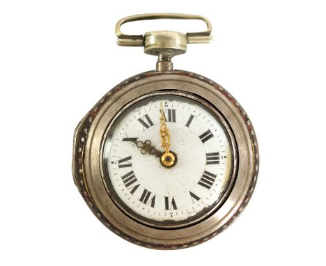 CHARLESON, LONDON. A MID 18TH CENTURY PAIR CASED VERGE POCKET WATCH the studded simulated tortoiseshell outer case and silver