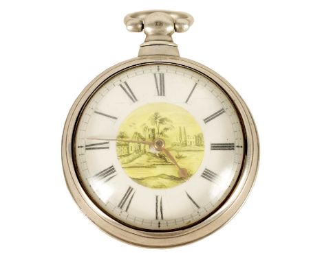 C. BULLINGFORD, LONDON. A 19TH CENTURY SILVER PAIR CASE VERGE POCKET WATCH the enamel dial with Roman numerals surrounding a 