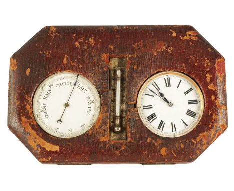 A LATE 19TH CENTURY MOROCCAN LEATHER CASED POCKET WATCH DESK COMPENDIUM the red leather velvet and silk lined case with silve