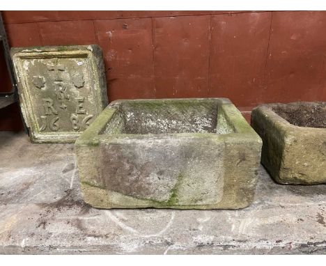 A 19TH CENTURY STONE TROUGH54cm wide 48cm deep 25cm high