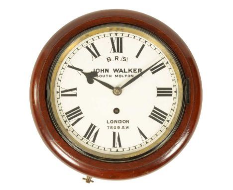 JOHN WALKER, LONDON. A LATE 19TH CENTURY 8” DIAL FUSEE RAILWAY CLOCK the mahogany moulded case with cast brass bezel enclosin
