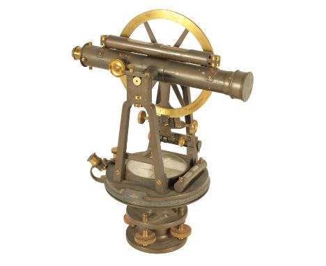 J. PALLANT, 44 MUSEUM STREET, LONDON. A 19TH CENTURY PATINATED AND LACQUERED BRASS THEODORLITE with rack and pinion adjustmen