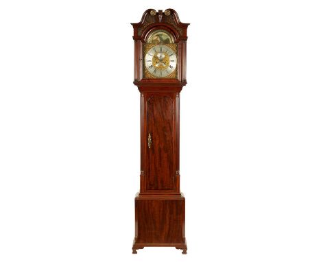 DAVID COLLIER, GATLEY. A EARLY GEORGE III MAHOGANY EIGHT-DAY MOON DIAL LONGCASE CLOCK The 13" brass arched dial with engraved