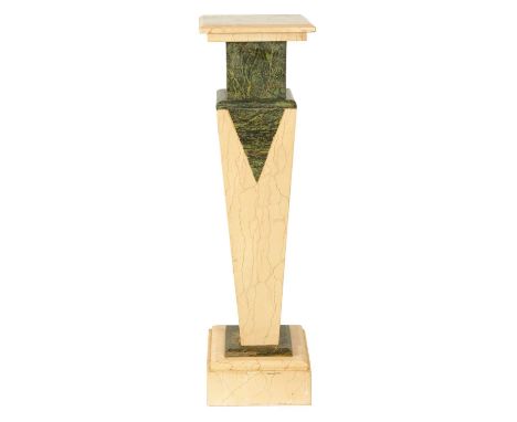 AN ART DECO VARIEGRATED MARBLE PEDESTAL of tapering form on a plinth base28cm square 100cm high