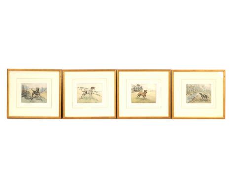 HENRY WILKINSON. A COLLECTION OF FOUR SIGNED LIMITED EDITION PRINTS depicting working dogs - signed and mounted on gilt mould