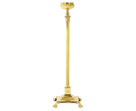 A GOOD 19TH CENTURY REGENCY STYLE TELESCOPIC ELECTRIFIED BRASS STANDARD LAMP the adjustable top on a corinthian column stem a