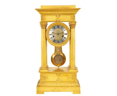 GUILLEMIN, PARIS No. 261. A LARGE EARLY 19TH CENTURY FRENCH ORMOLU PORTICO CLOCK the high quality gilded case with acanthus l