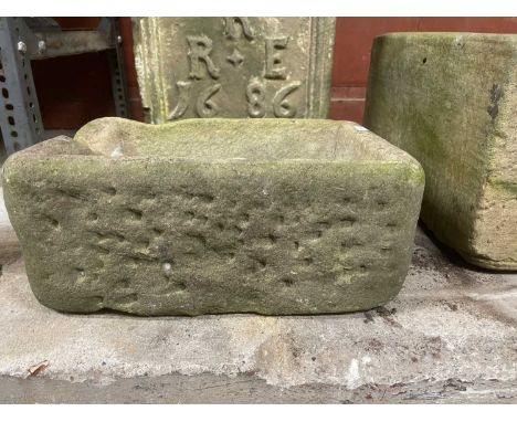 A SMALL 19TH CENTURY STONE TROUGH30cm wide 25cm deep 14cm high