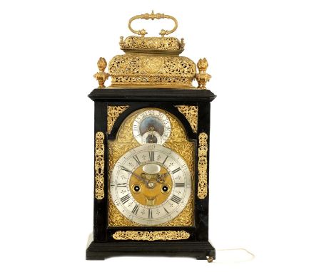 DANIEL QUARE, LONDON. A FINE EARLY 18TH CENTURY EBONISED BRACKET CLOCK WITH PULL QUARTER REPEAT the case with double basket t