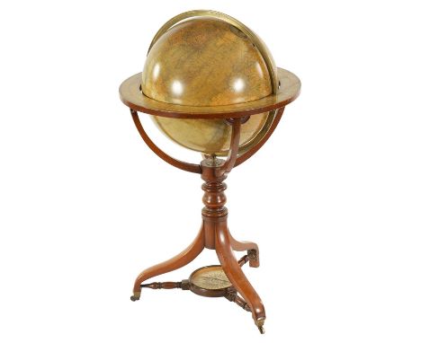 A LATE 19TH CENTURY PHILIPS 18" MERCHANT SHIPPER'S FLOOR STANDING LIBRARY GLOBE the rotating terrestrial globe with brass mer