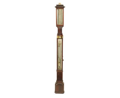 J J WILSON, SUNDERLAND. AN EARLY VICTORIAN ROSEWOOD MARINE STICK BAROMETER/IMPROVED SYMPIESOMETER the calibrated angled barom