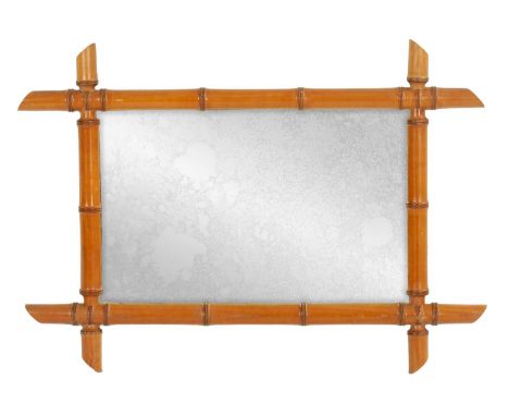 A 19TH CENTURY FAUX BAMBOO FRAMED HANGING MIRROR OF SMALL SIZE with rectangular mirror plate44cm wide 61cm high