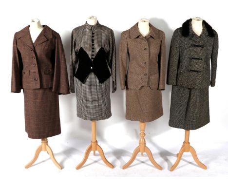 Circa 1960s Ladies' Wool Suits, comprising a Ted Lapidus black and white checked two piece comprising a straight skirt, and l