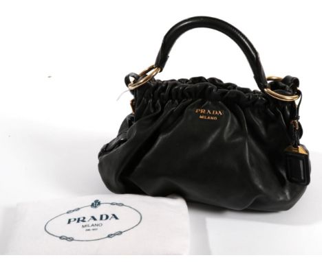 Prada Black Soft Calf Leather 'Hobo' Shoulder Bag, gilt metal mounts and Prada lettering to the front, with attached identity