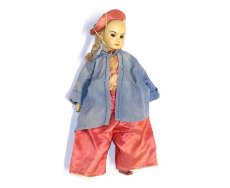 A Bahr and Proschild German Bisque Socket Oriental Doll, impressed 220, with fixed brown eyes, pierced ears, replacement plai