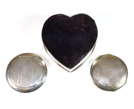 Silver Heart Shaped Box, with blue velvet hinged pin cushion mount stamped L&amp;S Birmingham 1904, 12cm by 11.5cm; Art Deco 