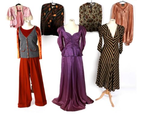 Assorted Circa 1960-70s Costume, comprising Mary Quant acrylic two piece comprising rust coloured trousers with turn ups, and