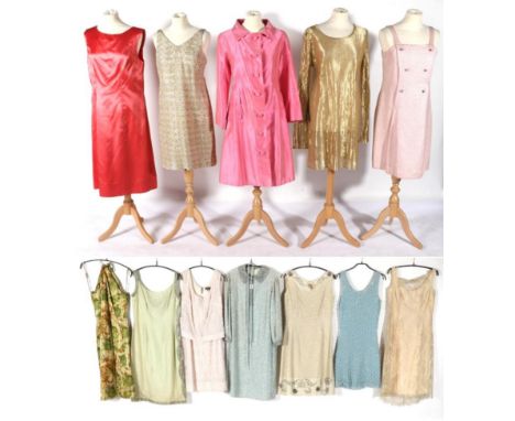 Circa 1960s and Later Cocktail Dresses and Evening Wear, comprising Kal-Ming Hong Kong eau de Nil long sleeved sequin shirt d