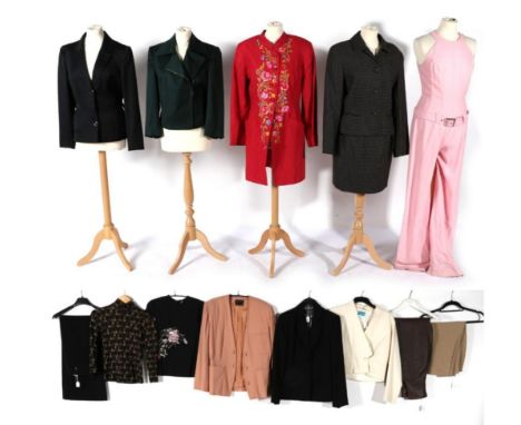 Assorted Modern Suits and Separates, comprising John Rocha chocolate brown leather trousers, zips to the ankles (size 10); Em