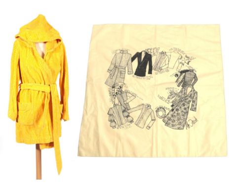 Circa 1960s/1970's 'Mr Fish' by Michael Fish Hooded Yellow Dressing Gown, labelled for 17 Clifford Street, with large patch p