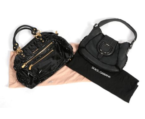 Dolce &amp; Gabbana 'Miss Rider' Black Soft Leather Shoulder Bag, trimmed and lined in black fleece, with detachable matching
