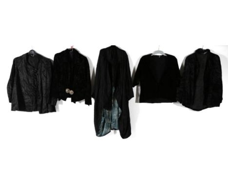 Early 20th Century Silk Wool and Velvet Jackets, comprising a Brodian black crushed velvet jacket with long sleeves, 'smocked