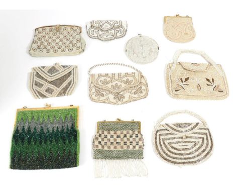 Assorted Mainly Early 20th Century Bead Work Evening Bags, comprising an Italian bag incorporating a variety of green beads i