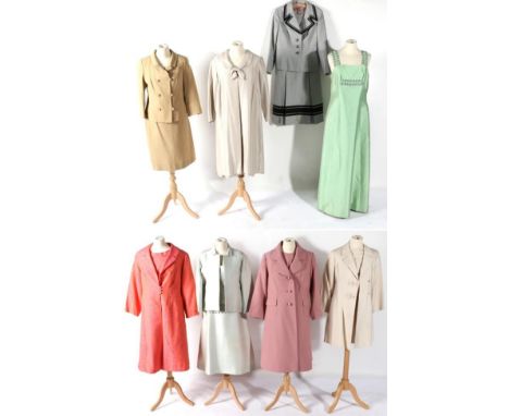 Assorted Circa 1960-80s Occasion Wear, comprising a Wendy two piece pale pink shift dress, with embroidered detail to the fro